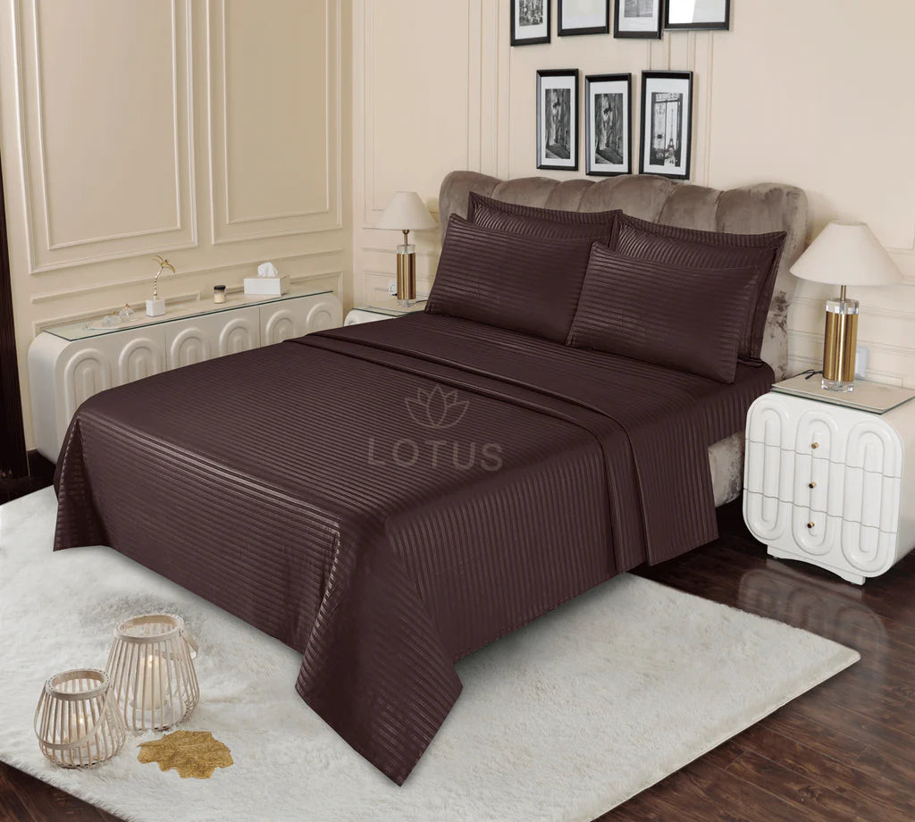 Chocolate Stripe Sateen - Bed Sheet Set