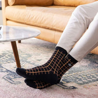 Windowpane Black Crew Socks