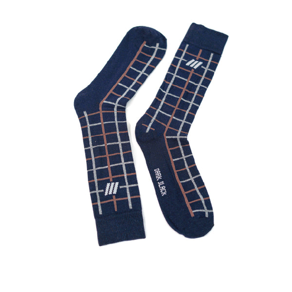 Windowpane Navy Crew Socks