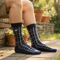 Windowpane Navy Crew Socks