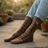 Windowpane Brown crew Socks