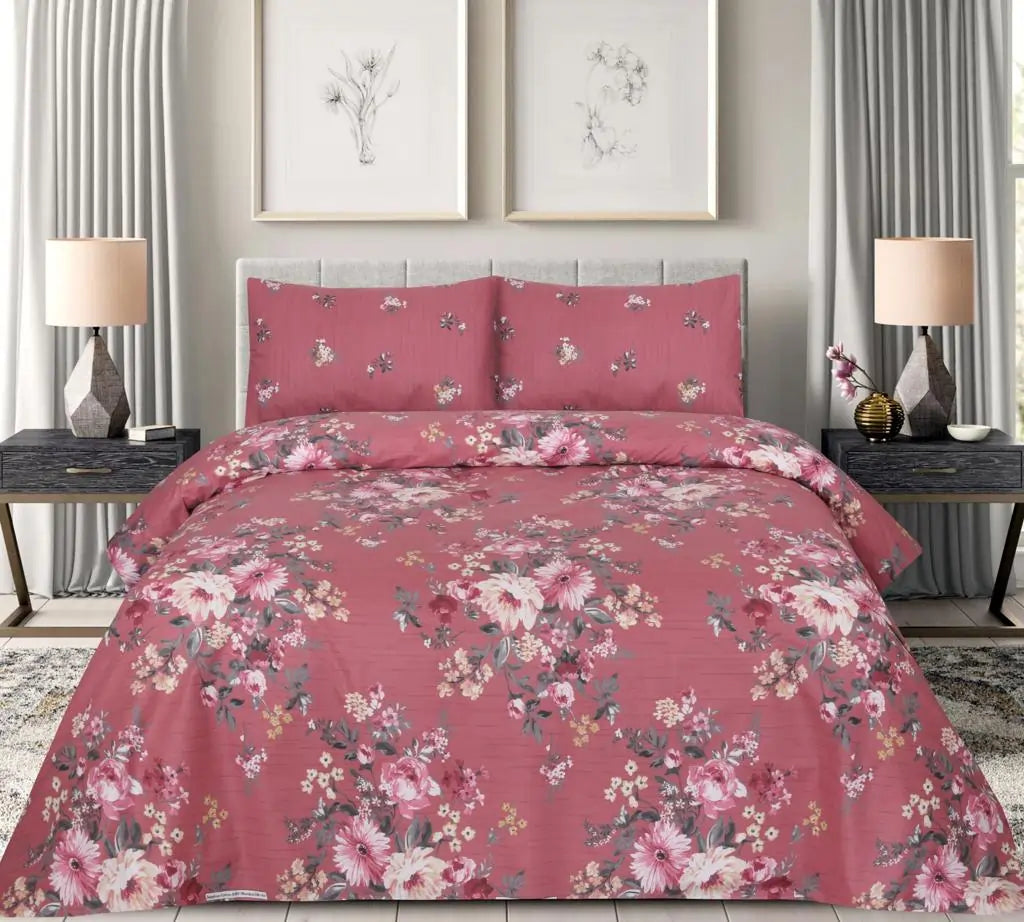 Rosy Charm - 3pc Poly Cotton Bed Sheet Set