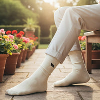 Solid Cream Crew Socks