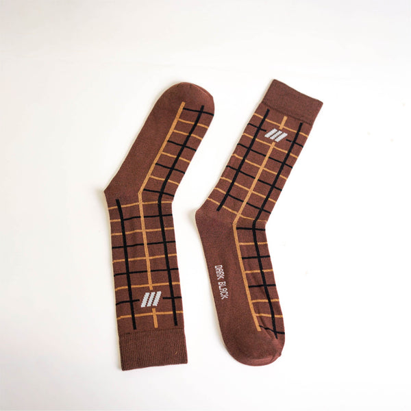 Windowpane Brown crew Socks