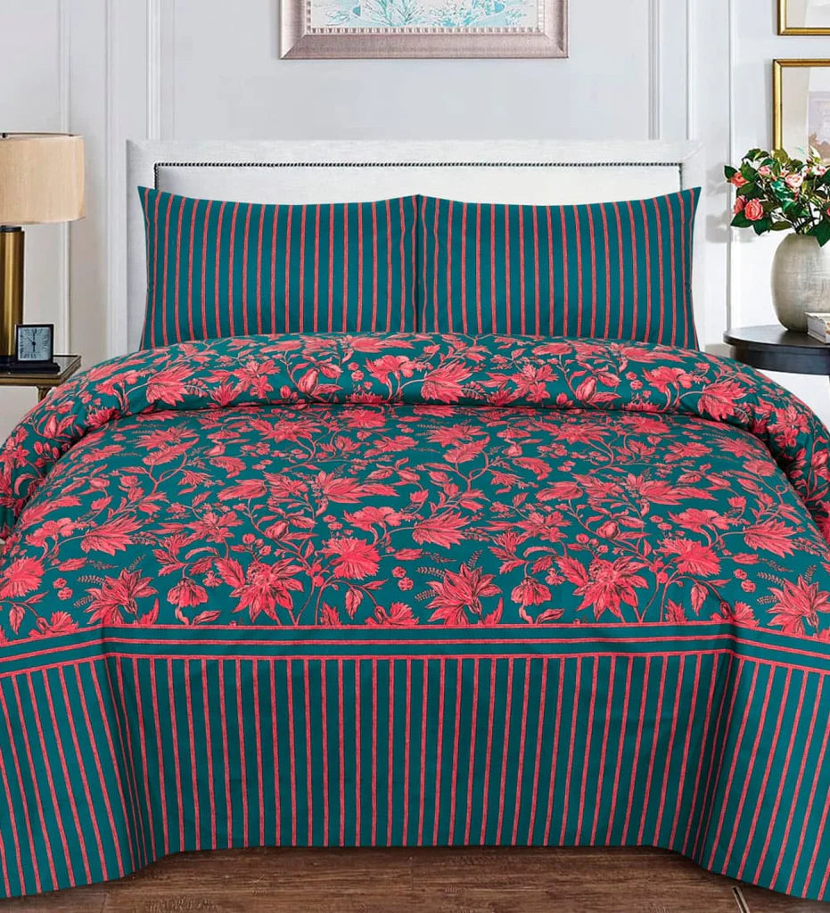 Midnight Bloom - 3pc Poly Cotton Bed Sheet Set
